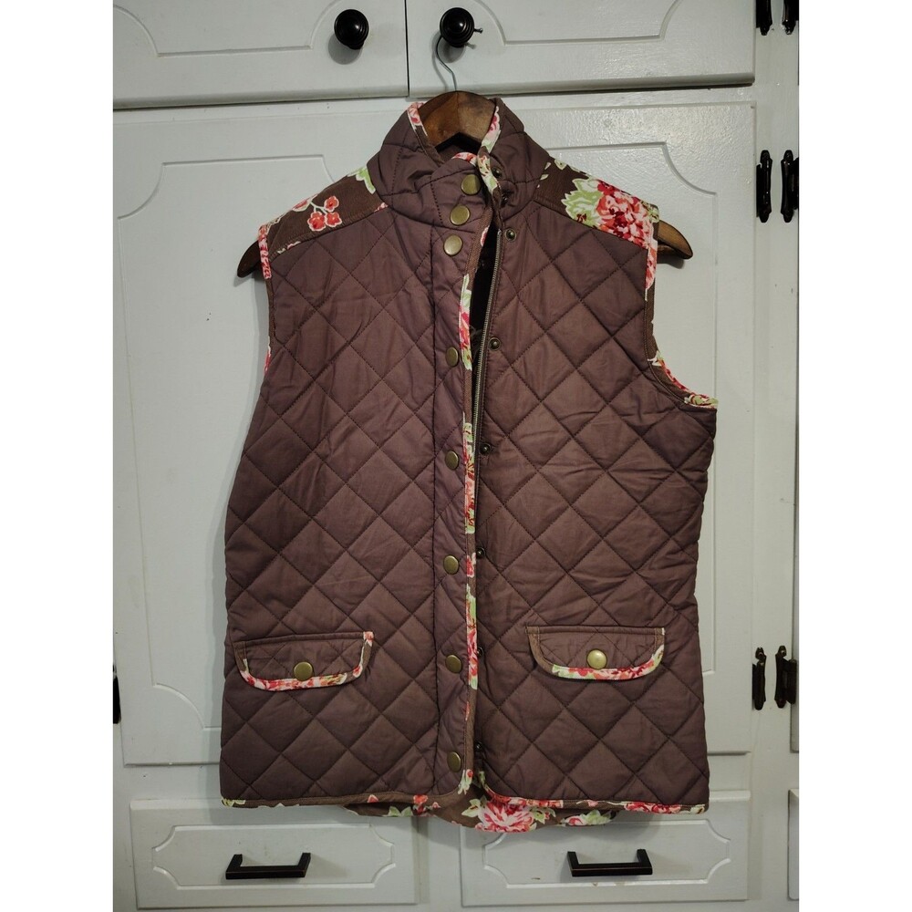 Matilda Jane Quilted Vest Womens Small Small S Brown Floral Pink Reversible